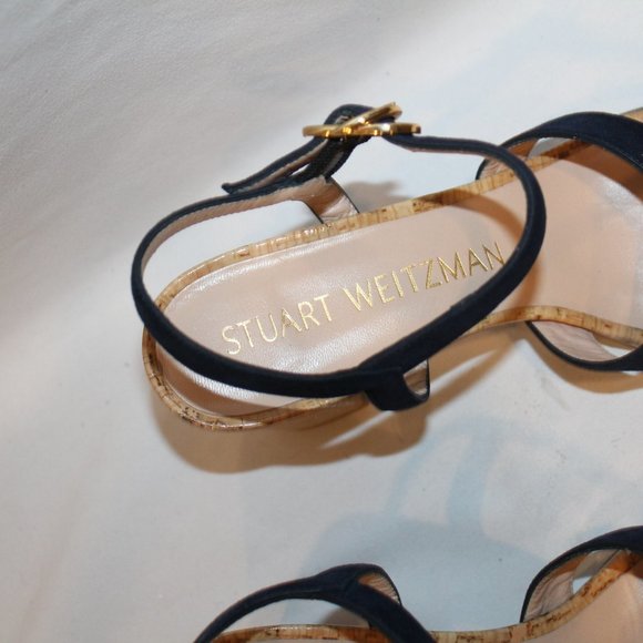 NEW STUART WEITZMAN NAVY STRAPPY SUEDE CORK SANDALS 9.5 $450 - Picture 6 of 6